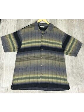 Tommy Bahama Mens XL 100% Silk Plaid Camp Shirt Button Up Gray Green #13
